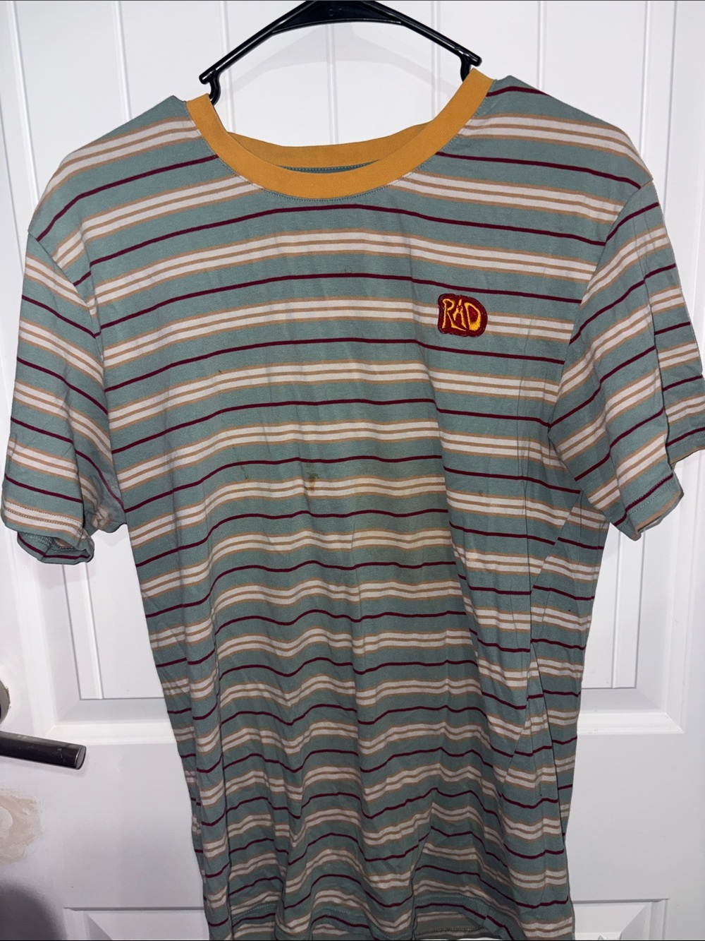 Dutch Bros Sage Striped Short-Sleeve Tee with Mustard Collar
